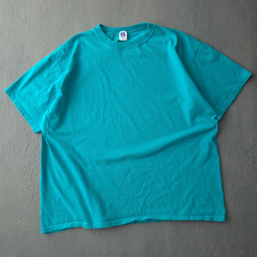 Vintage 90s Russell Athletic Teal T-shirt XXL Blank Made in USA